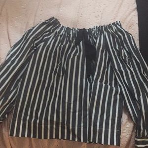 Black and white tie off the shoulder top.